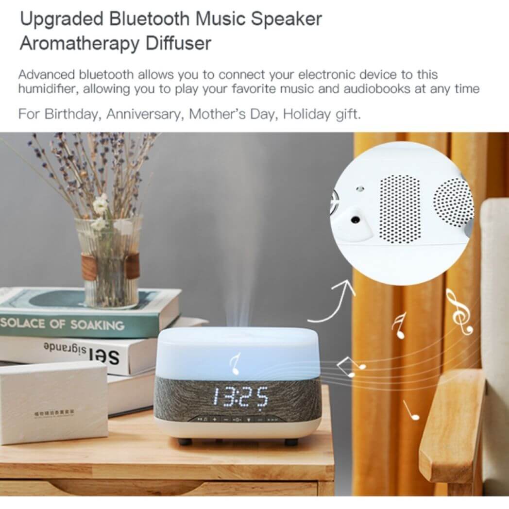 Bluetooth Clock Aromatherapy Humidifier Speaker – 7 Color Ambient Light – Image 3