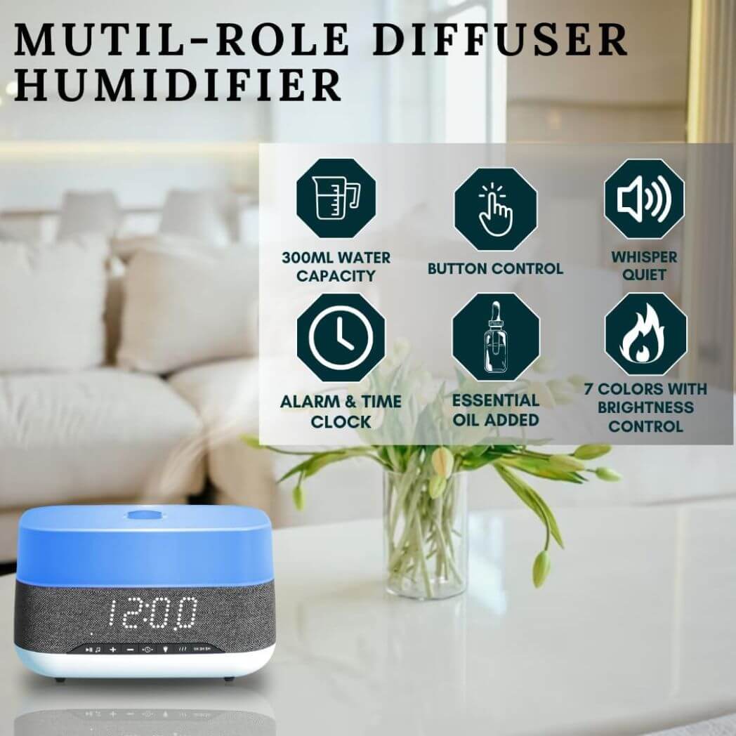 Bluetooth Clock Aromatherapy Humidifier Speaker – 7 Color Ambient Light – Image 8