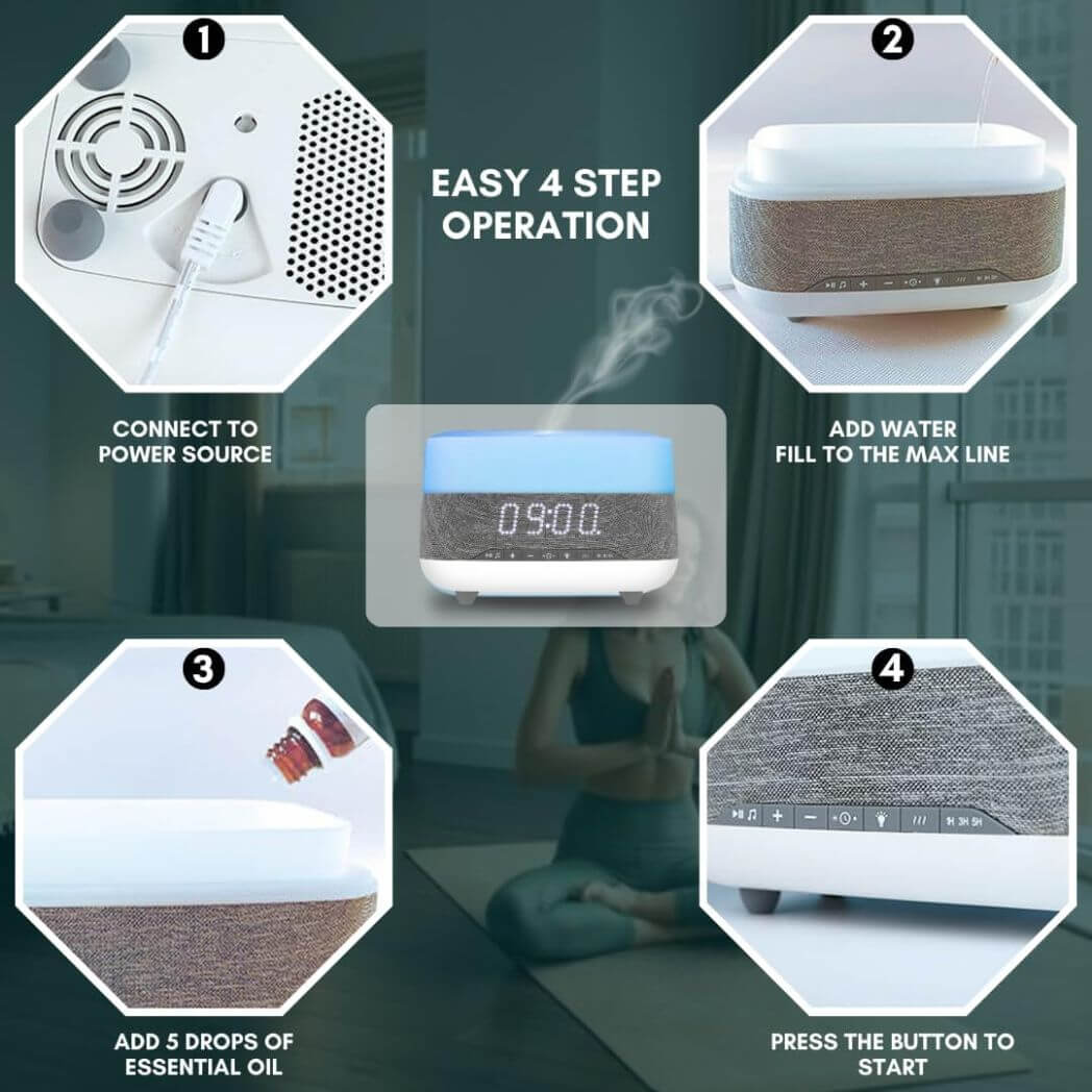 Bluetooth Clock Aromatherapy Humidifier Speaker – 7 Color Ambient Light – Image 9