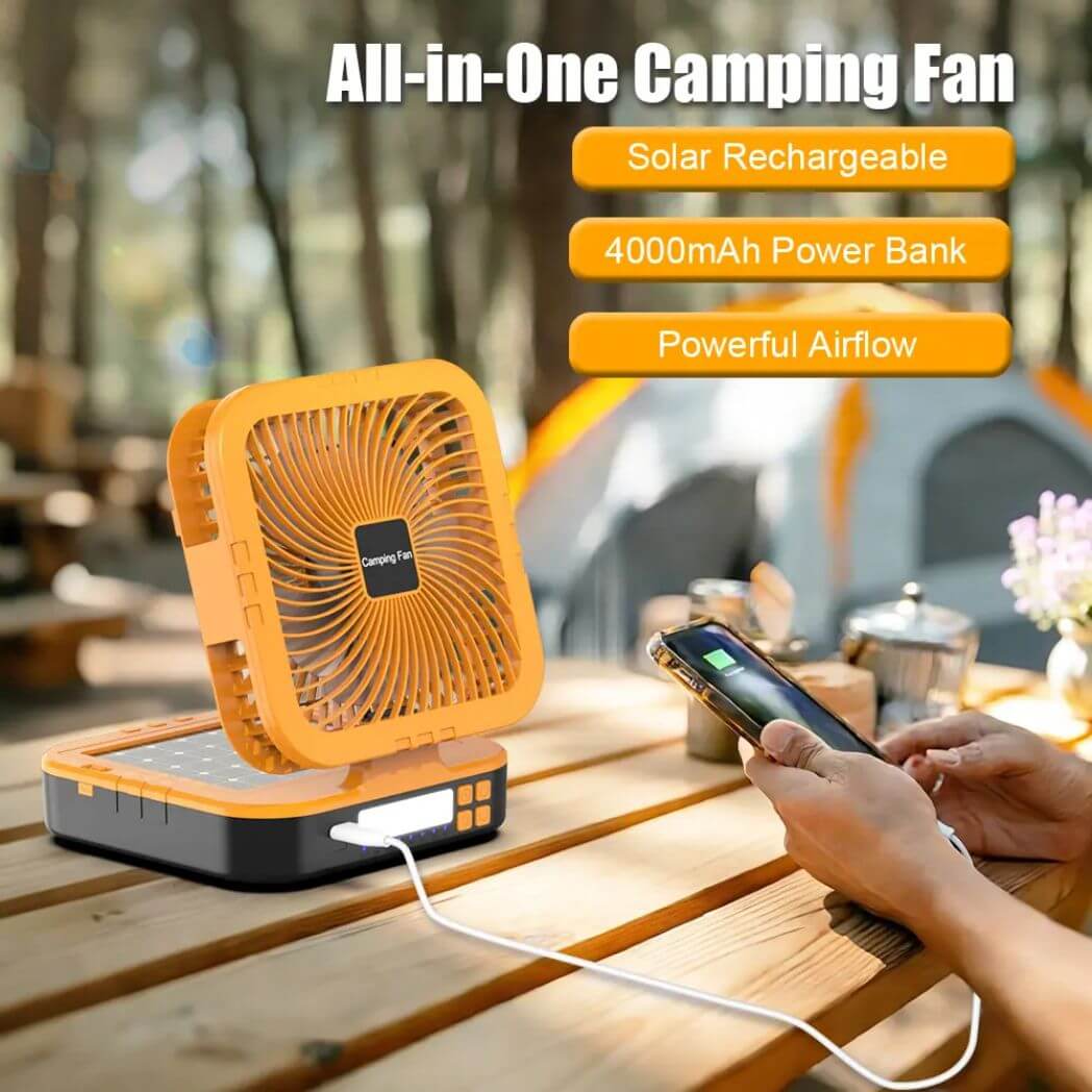 Camping Fan F915 – Portable Solar Rechargeable Camping Fan – Image 4