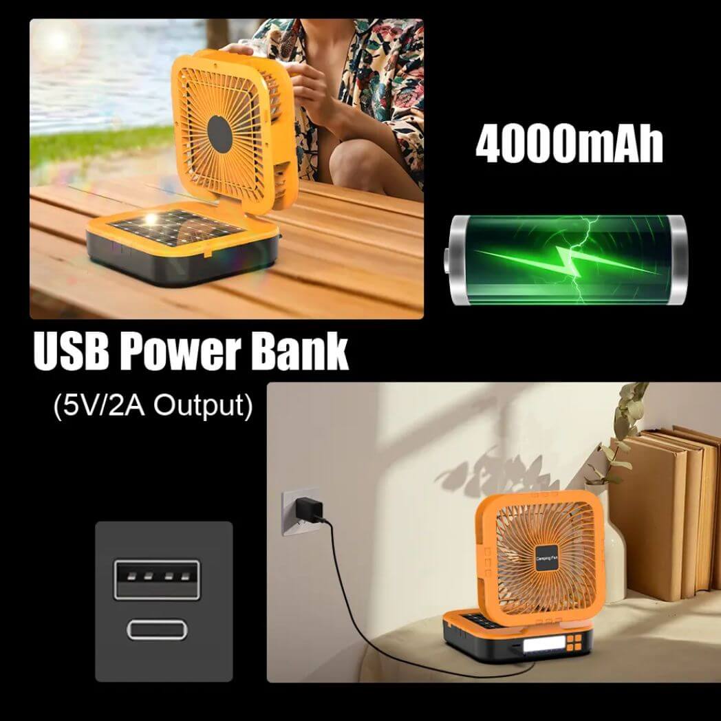 Camping Fan F915 – Portable Solar Rechargeable Camping Fan – Image 3