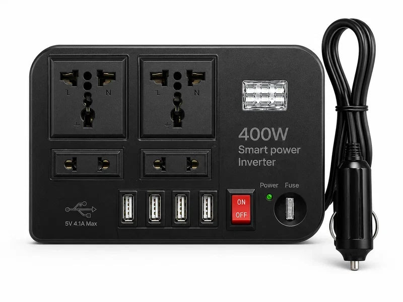 Multi-Port Smart Power Inverter – DC 12V to AC Car Adapter