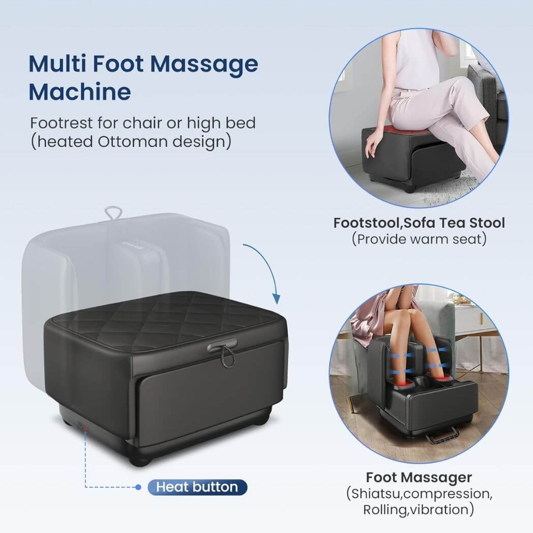 Comfier 2-in-1 Foot Massager & Ottoman – Shiatsu Foot & Calf Massager with Heat – Image 4