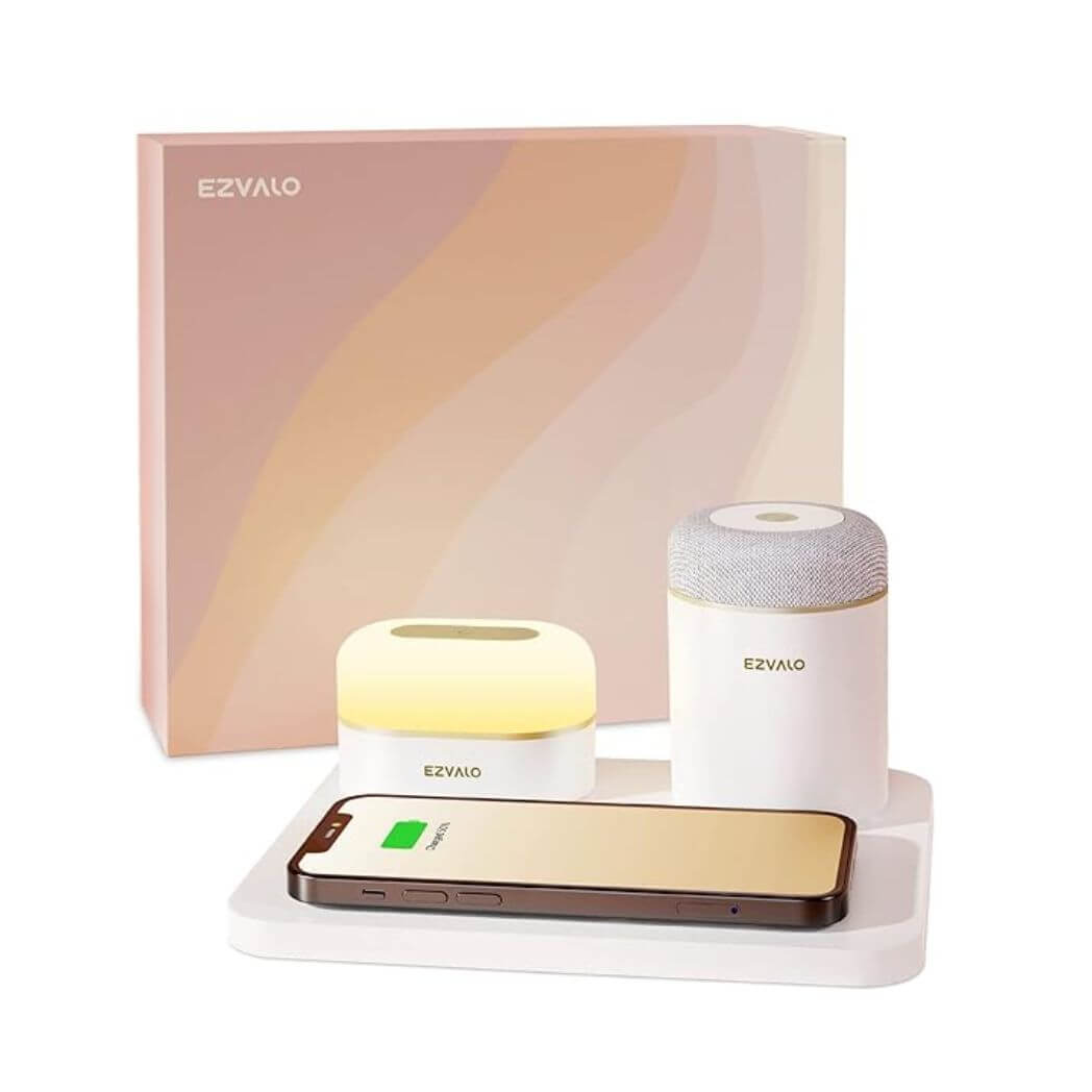 EZVALO 3-in-1 Charger Station with LED Night Light & Portable Bluetooth Speaker