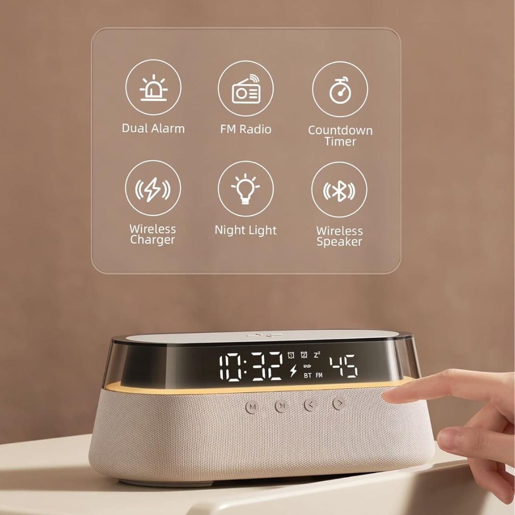 EZVALO 6-in-1 Digital Alarm Clock + FM Radio + Fast Wireless Charging + Bluetooth – Image 6