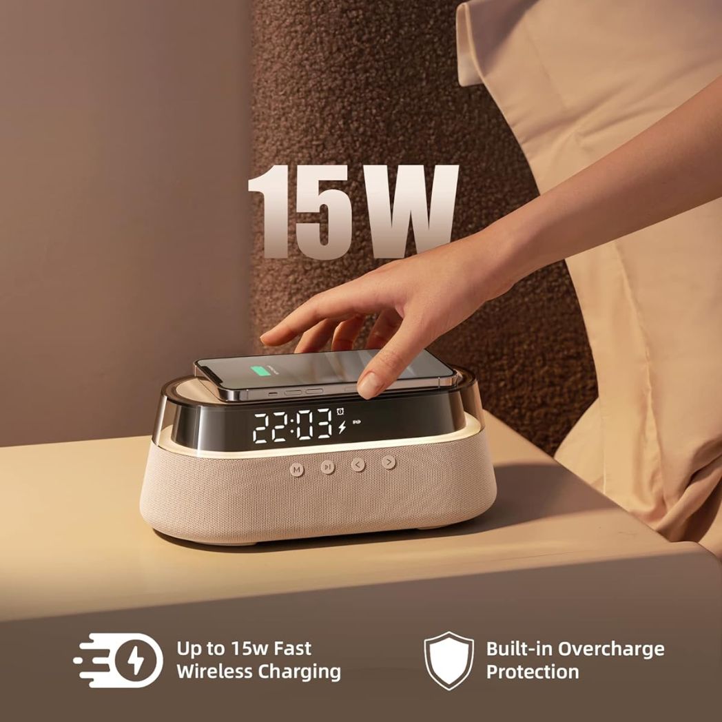 EZVALO 6-in-1 Digital Alarm Clock + FM Radio + Fast Wireless Charging + Bluetooth – Image 3