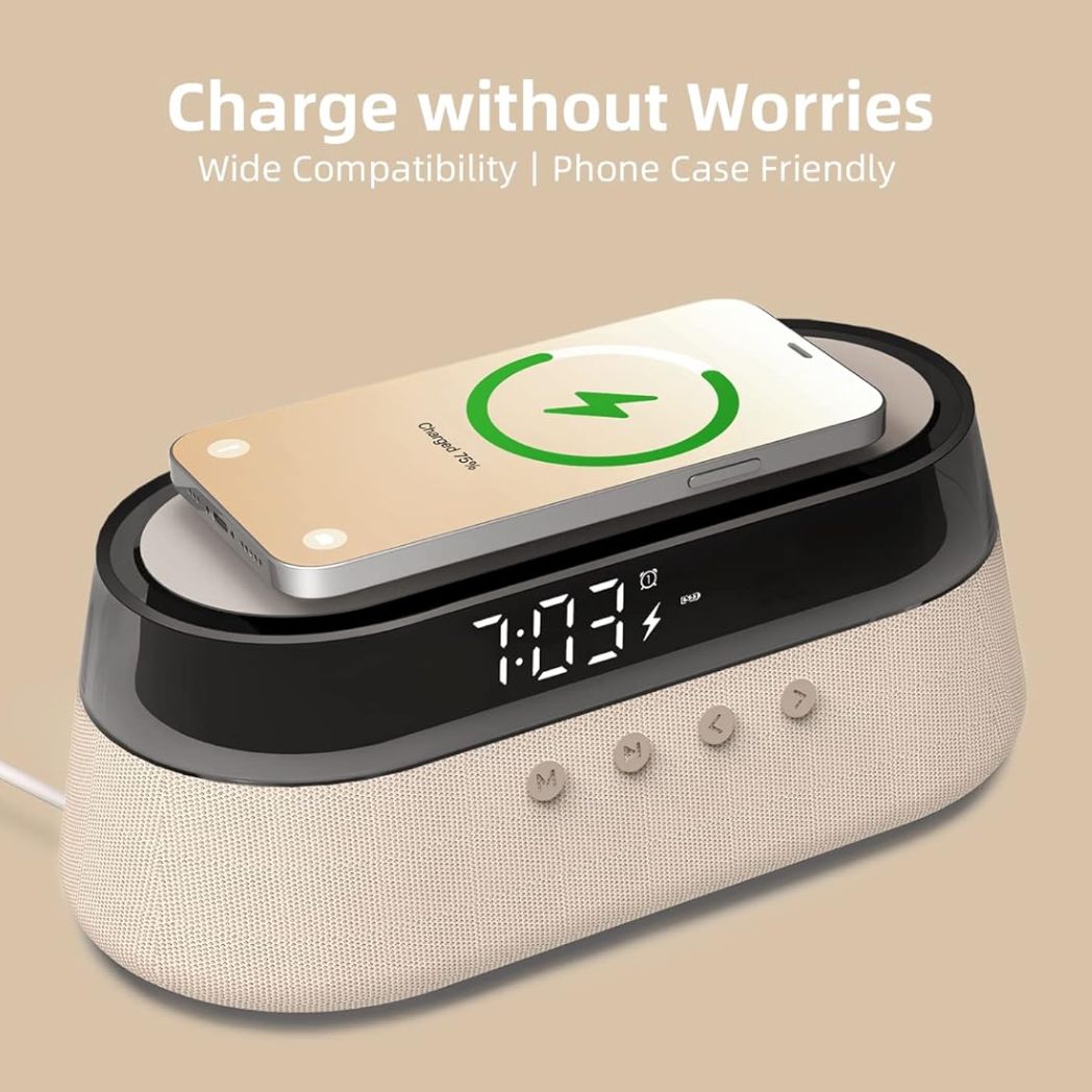 EZVALO 6-in-1 Digital Alarm Clock + FM Radio + Fast Wireless Charging + Bluetooth – Image 5