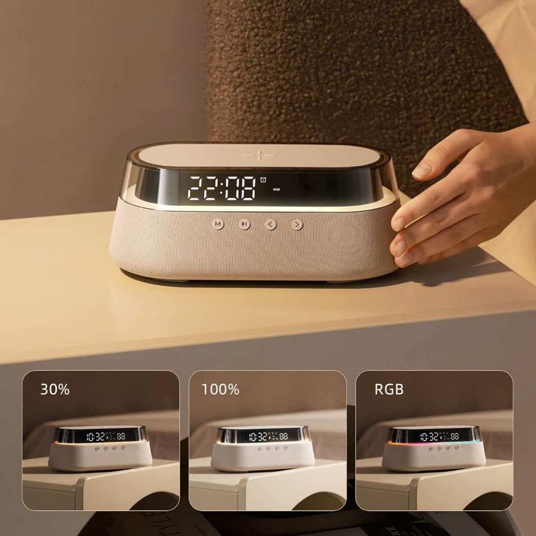 EZVALO 6-in-1 Digital Alarm Clock + FM Radio + Fast Wireless Charging + Bluetooth – Image 2