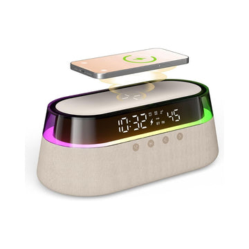 EZVALO 6-in-1 Digital Alarm Clock + FM Radio + Fast Wireless Charging + Bluetooth