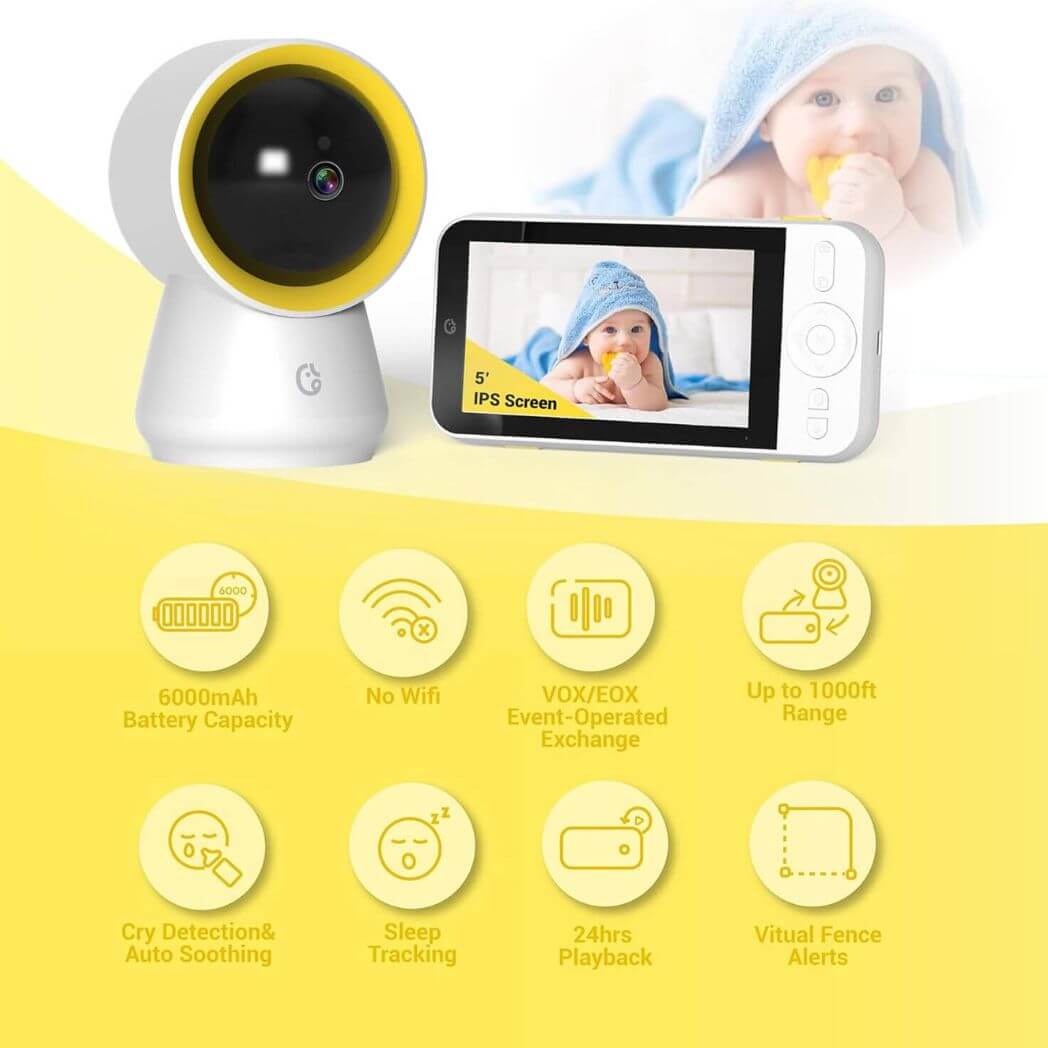 Ellie Baby Monitor 5 IPS Screen 1080p HD No WiFi Camera 6000mA SC-AI04 – Image 2