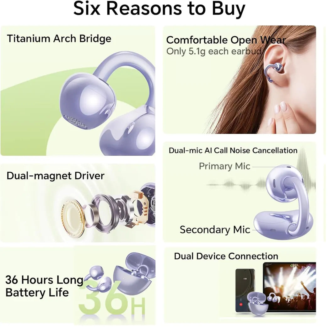 HONOR Choice Earbuds Clip Open Ear Wireless Earphones Bluetooth 5.3 36H Battery – Image 4