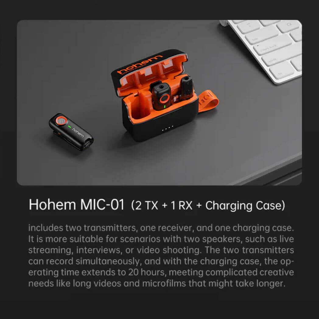 Hohem MIC-01 Wireless Lavalier Microphone – 2 TX+1 RX + Charging Case – Image 2