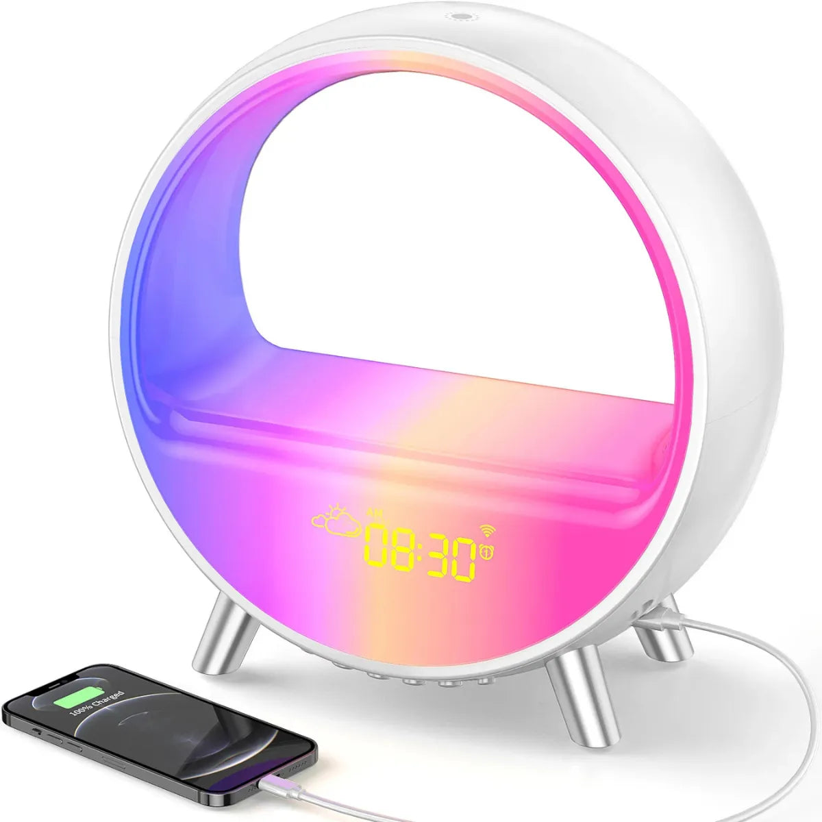 LED Smart Alarm Clock Speaker – Colorful LED Wake Up Light Voice APP Control