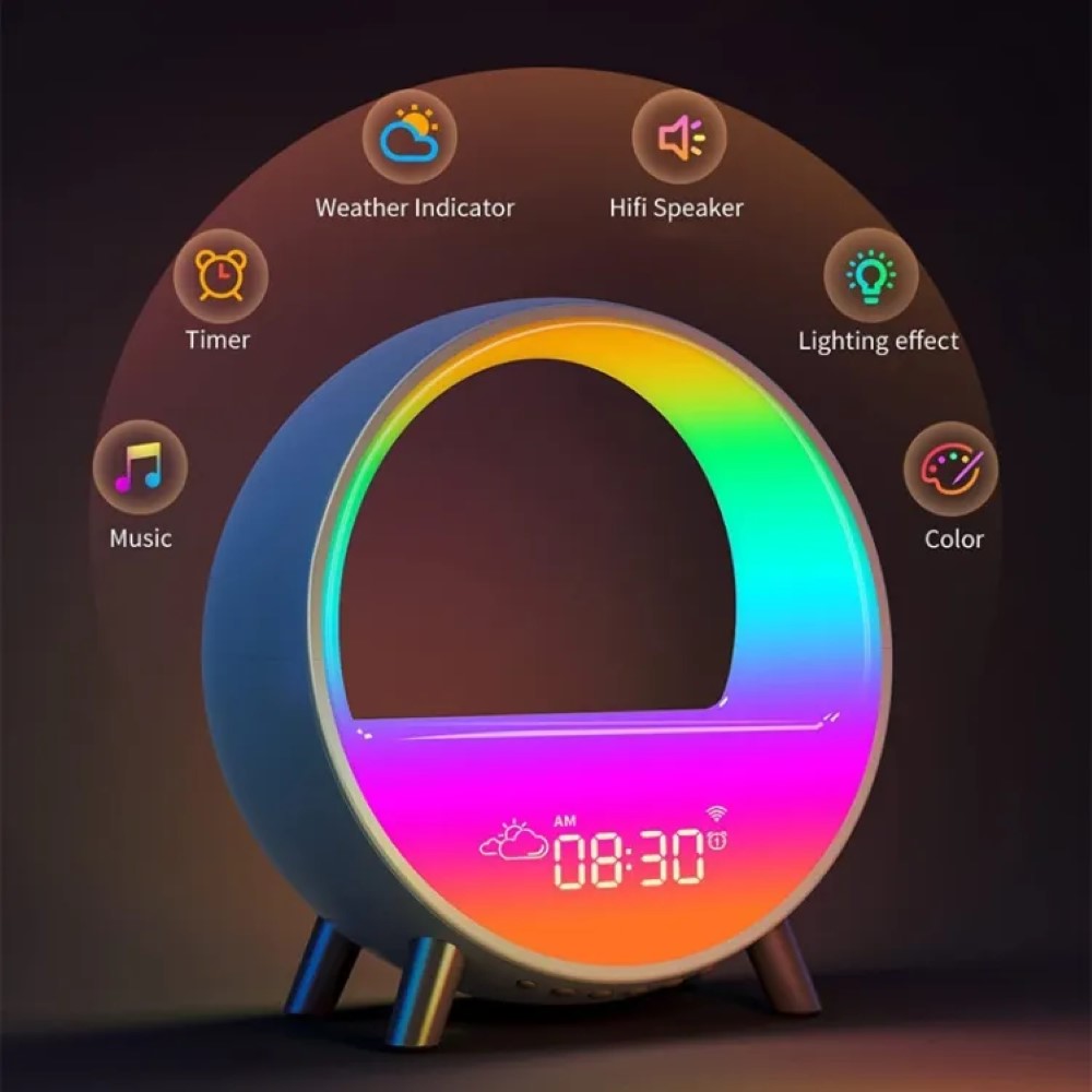 LED Smart Alarm Clock Speaker – Colorful LED Wake Up Light Voice APP Control – Image 3