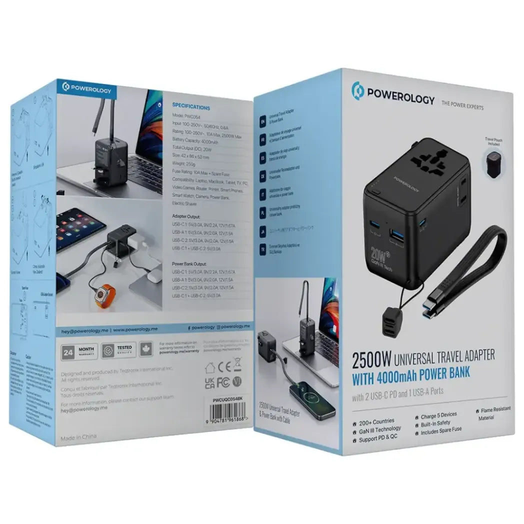 Powerology 2500W Universal Travel Adapter – 4000mAh Power Bank – Image 4