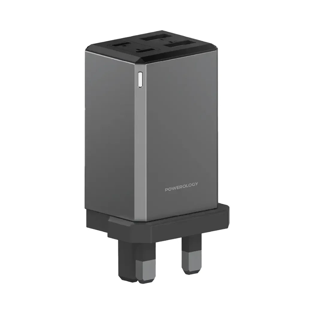 Powerology 65W GaN UK Plug Travel Adapter with PD Charging