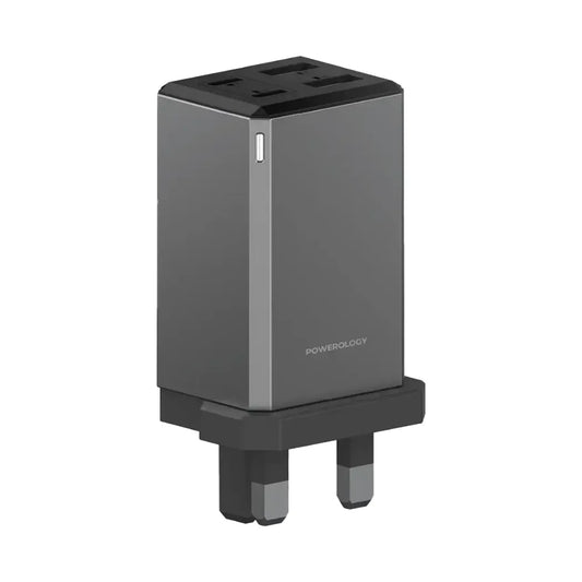 Powerology 65W GaN UK Plug Travel Adapter with PD Charging