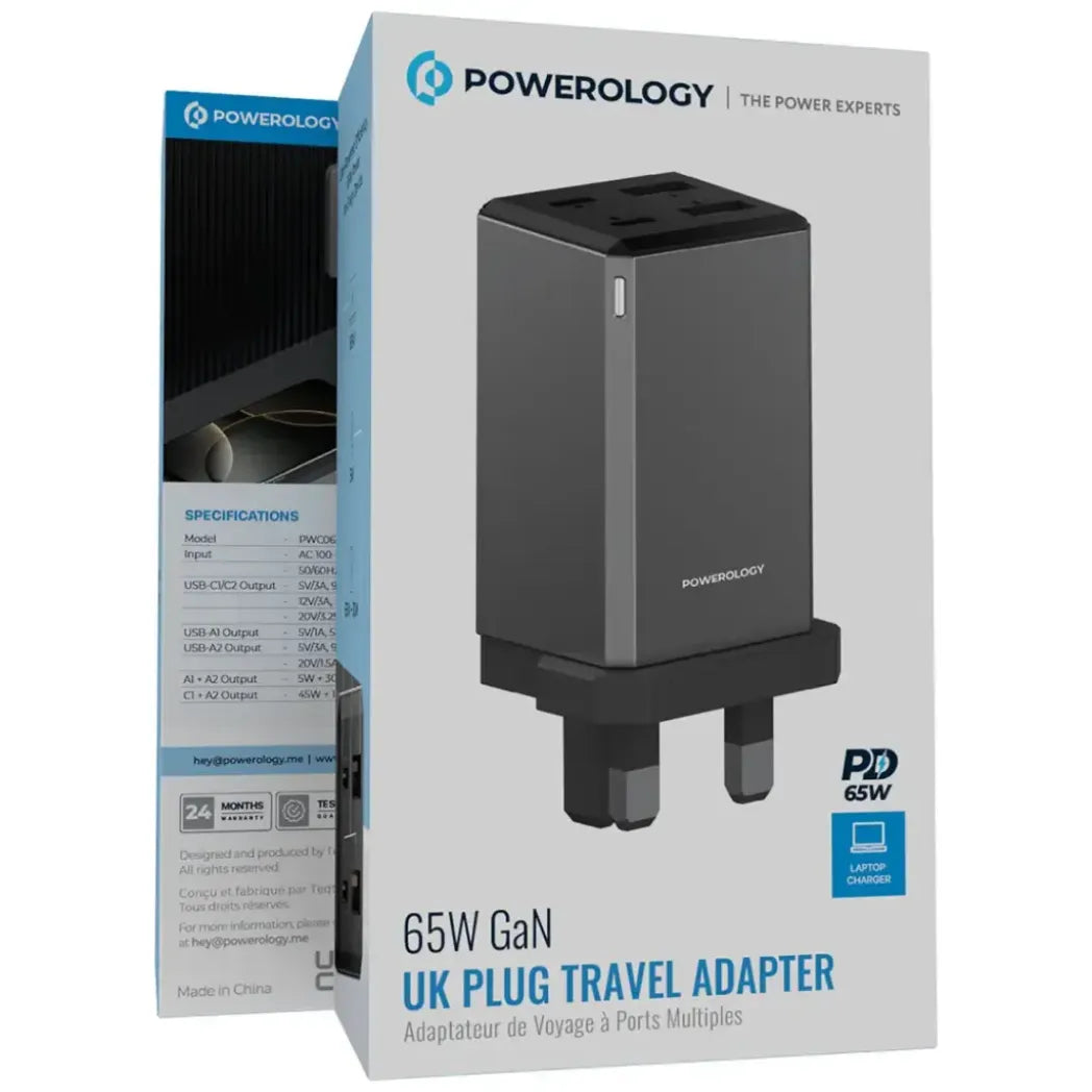 Powerology 65W GaN UK Plug Travel Adapter with PD Charging – Image 4