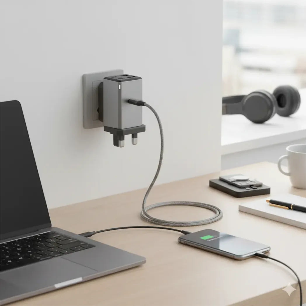 Powerology 65W GaN UK Plug Travel Adapter with PD Charging – Image 2