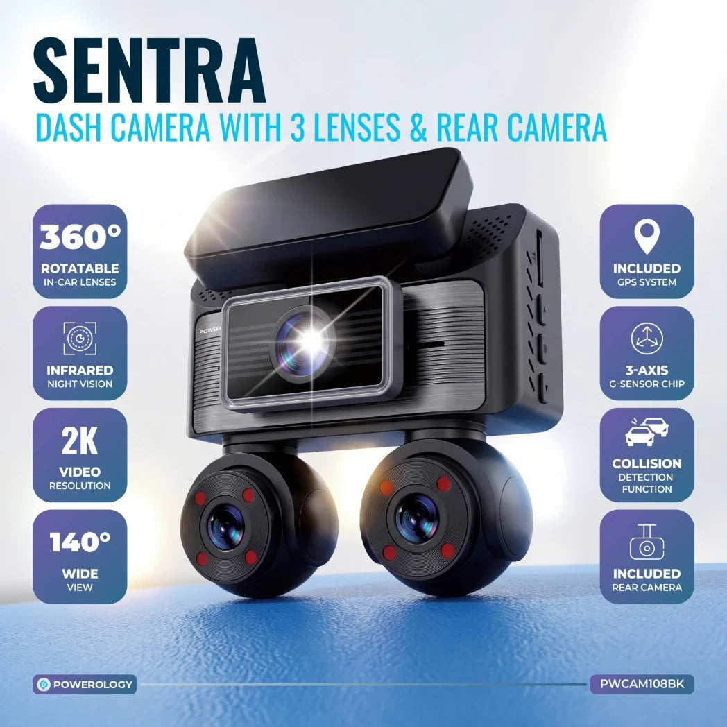 Powerology SENTRA 2K Dash Camera 3 Lens GPS Rear Camera – Image 5