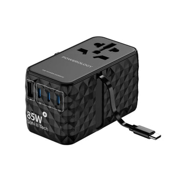 Powerology Universal GaN 85W Charger with Retractable Cable