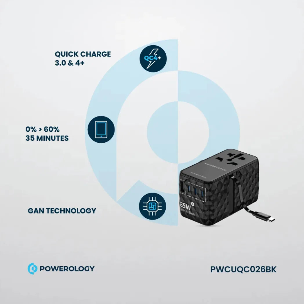 Powerology Universal GaN 85W Charger with Retractable Cable – Image 3