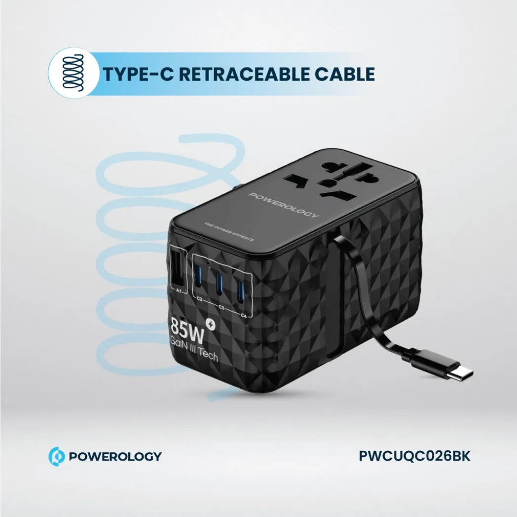Powerology Universal GaN 85W Charger with Retractable Cable – Image 8