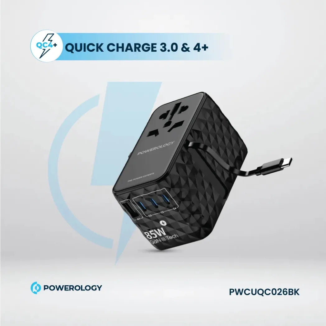 Powerology Universal GaN 85W Charger with Retractable Cable – Image 6