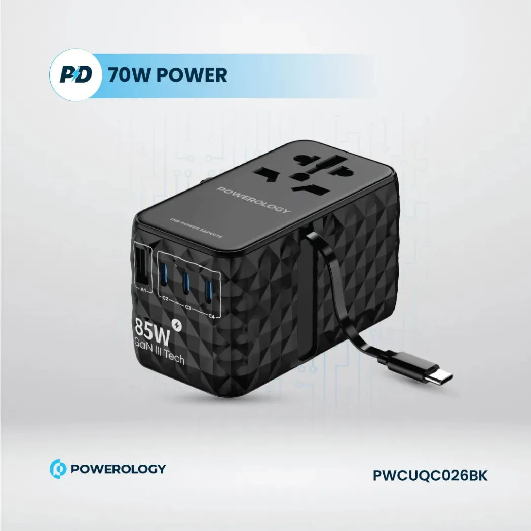 Powerology Universal GaN 85W Charger with Retractable Cable – Image 2