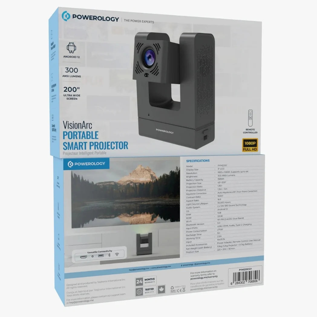 Powerology VisionArc Smart Projector 1080p Android 12 – Image 7