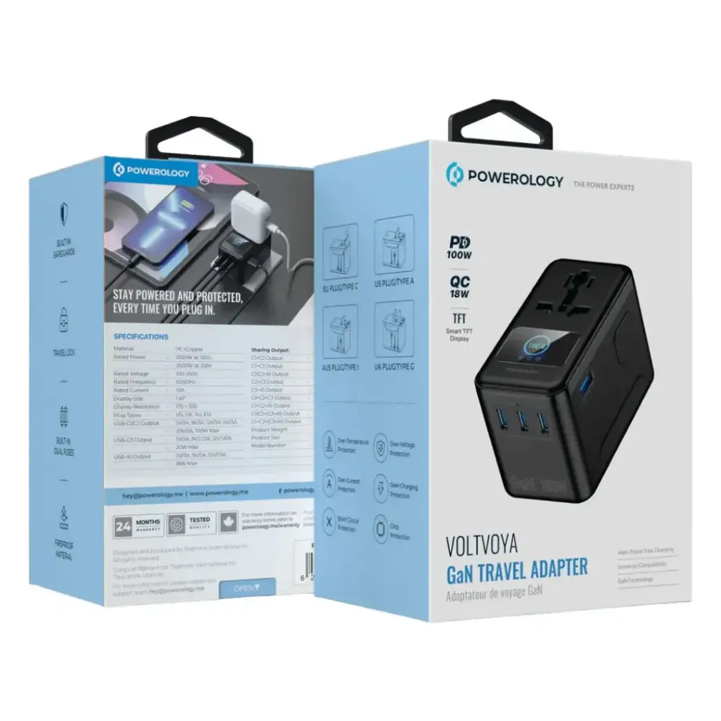 Powerology Voltvoya GaN Travel Adapter 100W with TFT Display – Image 6