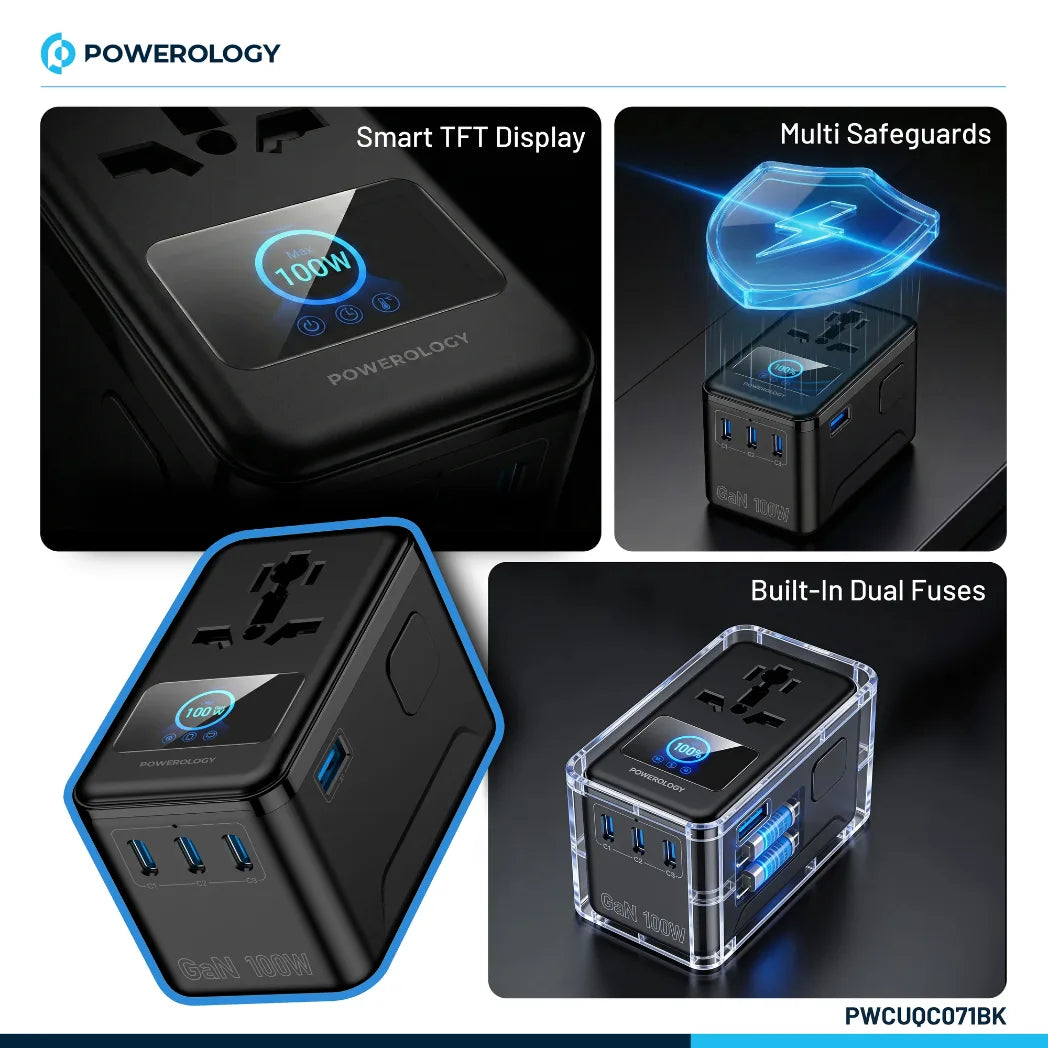 Powerology Voltvoya GaN Travel Adapter 100W with TFT Display – Image 2