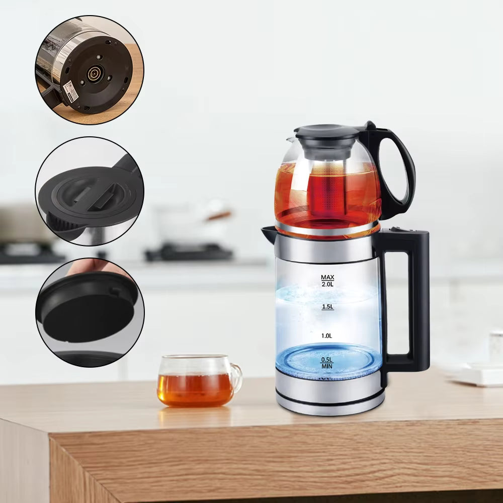 Double Pot Electric Tea Maker – 2.5L Kettle + 1L Teapot – 2000 W – Image 3
