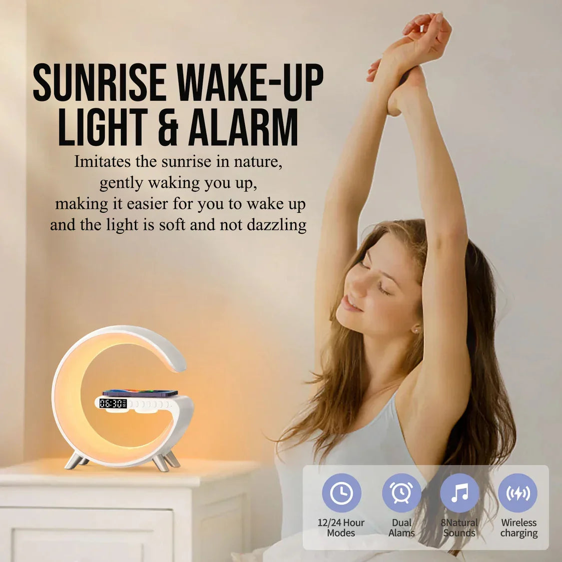 3-in-1 Smart Table Lamp – Wireless Charger, Bluetooth Speaker & Alarm Clock – Image 4