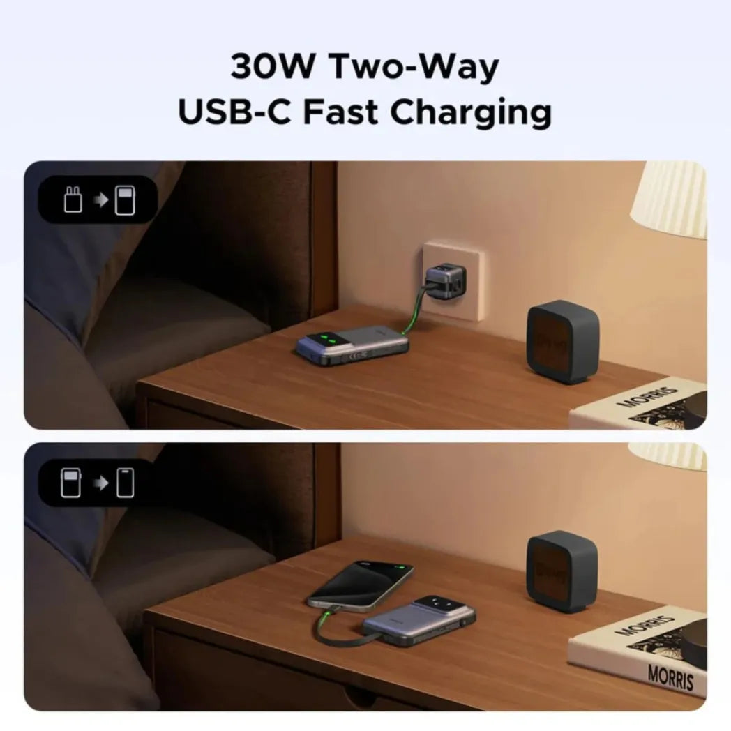 UGREEN Uno 10000mAh 30W Power Bank with Built-in USB-C Cable – Gray – Image 5