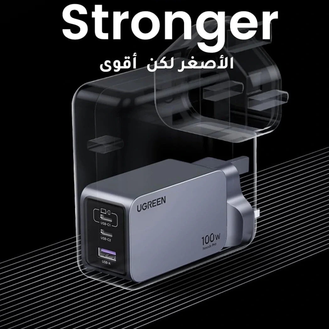 UGREEN Nexode Pro 100W GaN Fast Charger 3-Port USB-C PD Charger – 1.5M USB-C Cable – Image 5