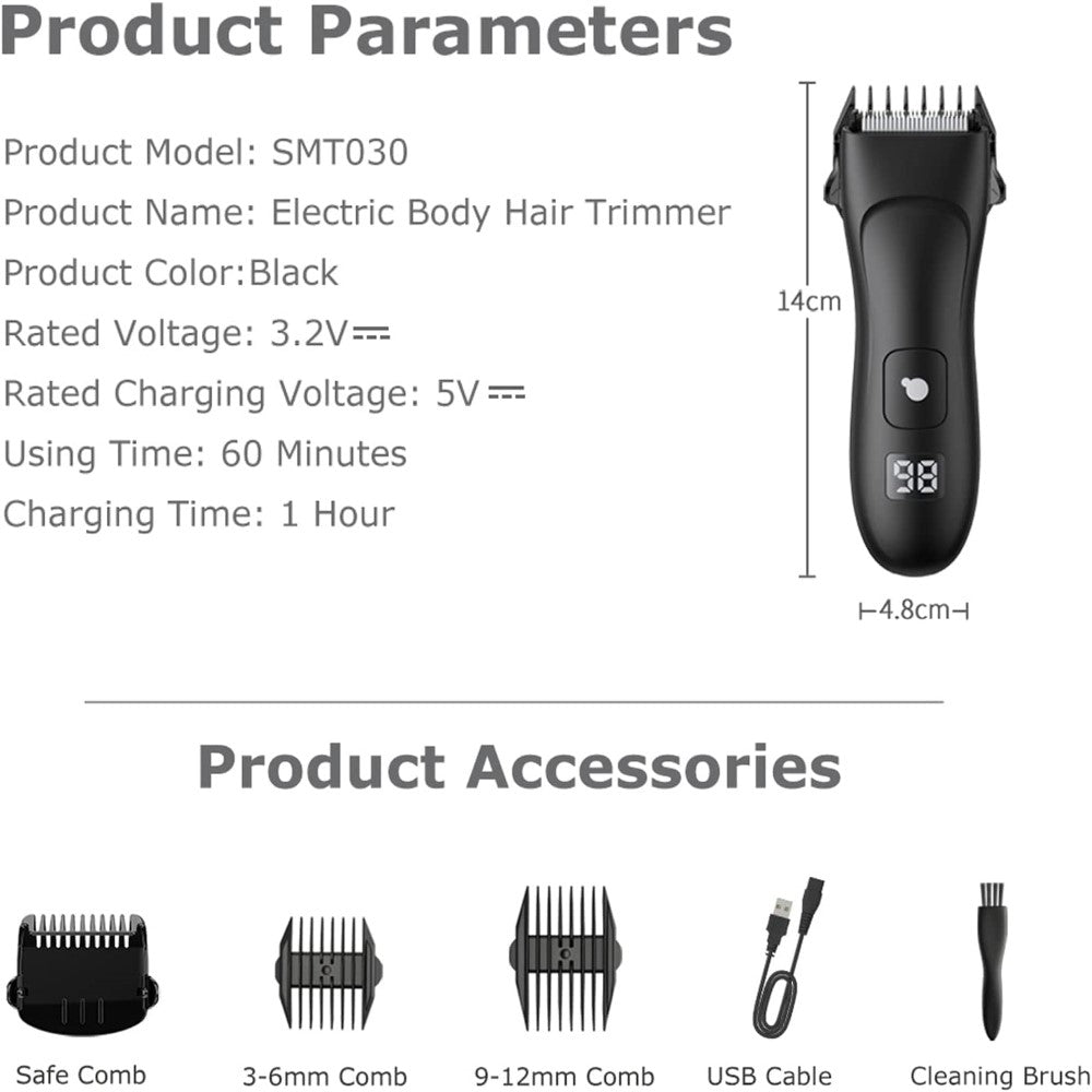 Rechargeable Waterproof Trimmer for Body & Groin Hairs LED Display – Image 5