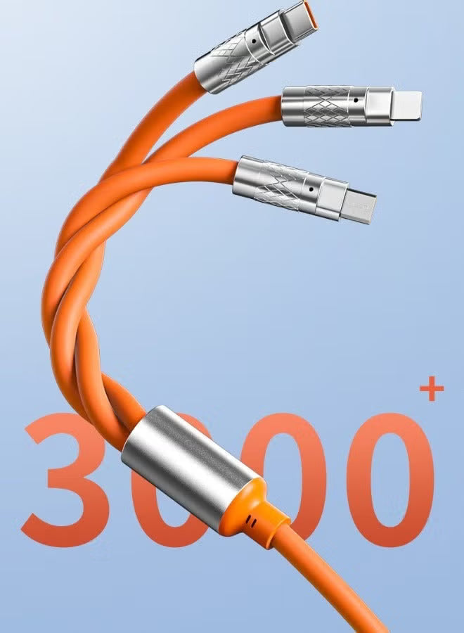 3-in-1 Fast Charging Cable 120W – Universal Multi-Device USB Cord (1.2 m, Orange) – Image 4