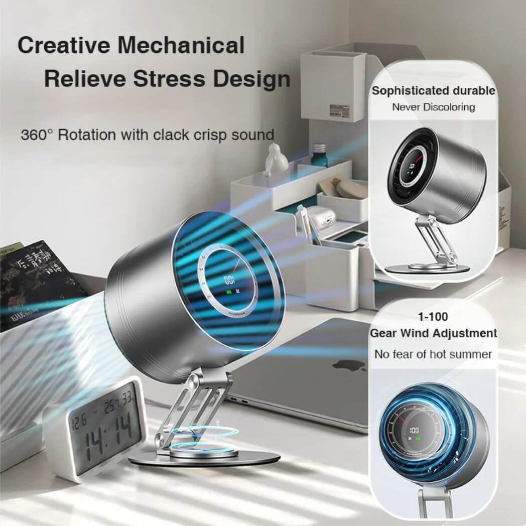 Desktop Fan H6-V8 Metal Desktop Stand Folding Turbo Cooling Cycle Electric Fan – Image 3